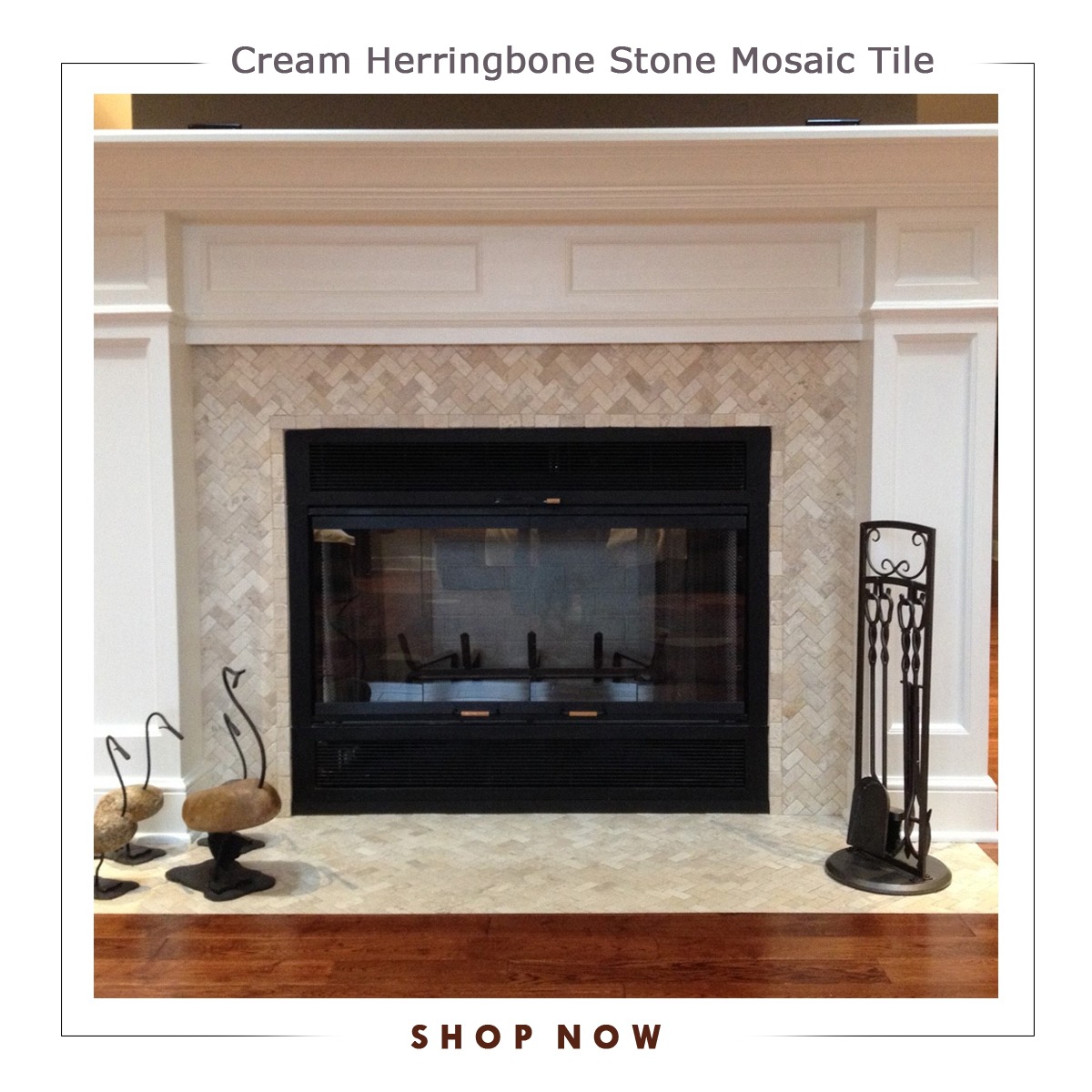  Cream Herringbone Stone Mosaic Tile